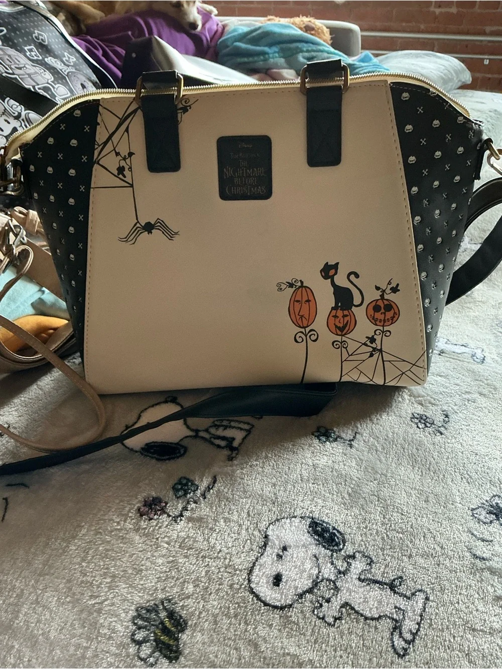 Nightmare Before Christmas Printed Satchel Bag - Black & Cream
